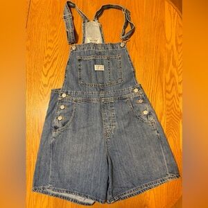 Levis Premium Denim Shortalls Womens XS Blue Jean Overalls Shorts